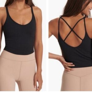 Vuori Black Ribbed Crop Tank Top